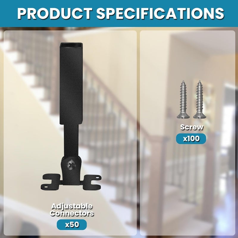 Senmit Angle Adjustable Connectors,Baluster Swivel Connectors with Screw for Installation of 1/2" Square Balusters balusters for Staircase Interior 50Pack - Image 5